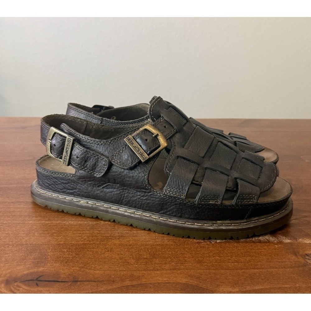 VTG Y2K Deer Stags Mens Dark Brown Woven Leather Huarache Fisherman Sandals 11